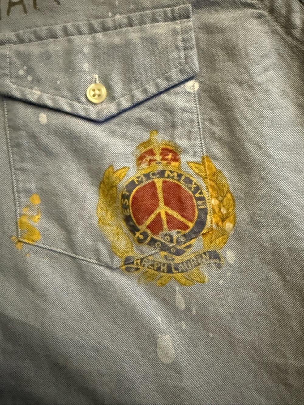 Ralph Lauren Light Blue 'Love Not War' Button-Down Shirt with Crest custom fit - Picture 2 of 4